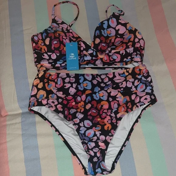 Cupshe Pink and Orange Bikini High-Waisted Swimwear - Picture 1 of 7